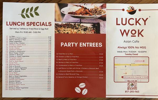 Menu with lunch specials, real cheap