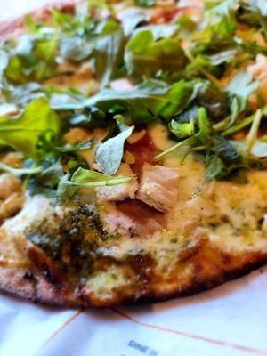 Pesto, chicken, ham and arugula.