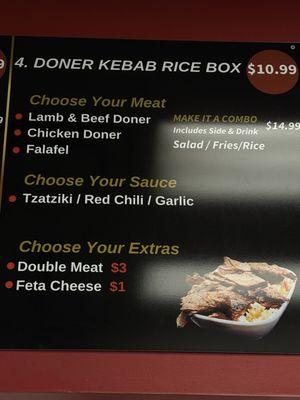 Doner rice bowl menu a/o January 2025