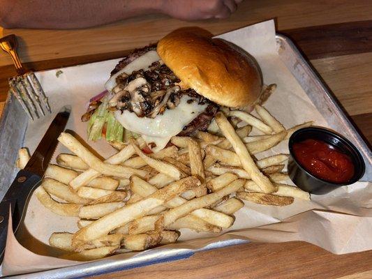 $10 burgers on Wednesdays - Mushroom Swiss Burger