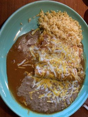 Shredded beef enchilada and Chile Renellos