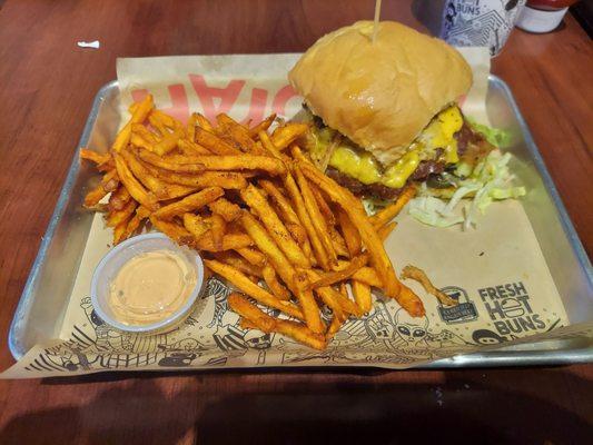 Western burger, added lettuce and tomatoes.