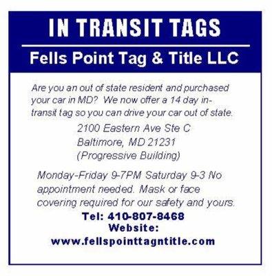 In transit tags now available for out of state residents