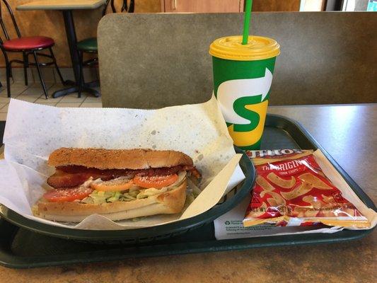 6 inch BLT with chips and a drink