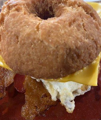 Bacon egg and cheese donut