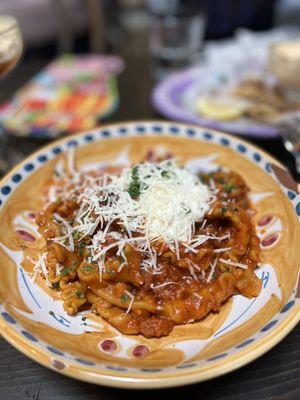 Arrabbiatissima with Mafalde shaped pasta