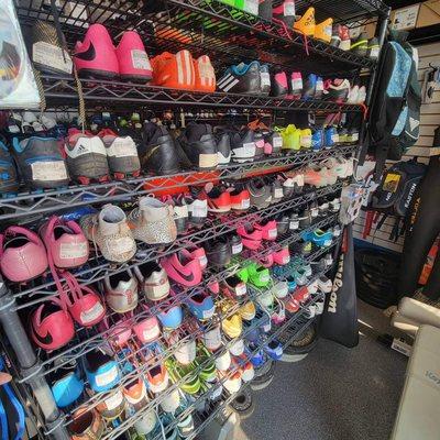 We carry cleats for soccer, baseball, softball, football, lacrosse.