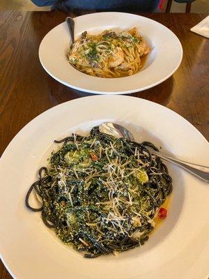 Chicken Marsala and Spaghetti Nero