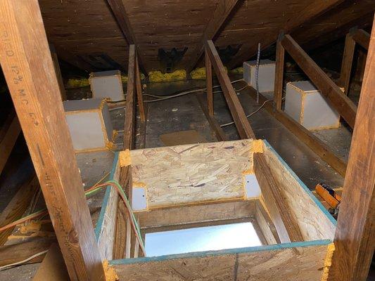 Can Lights Covers. Attic Hatch Plywood Dam build around opening.