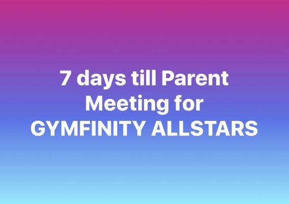 Just 7 days till we meet the parents of the All Star cheerleaders of GYMFINITY ALL STARS.