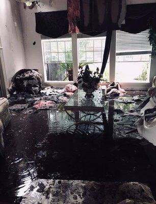 Water flooding a living room in South Austin