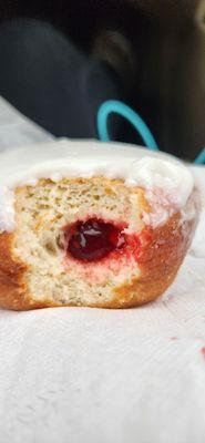 Raspberry filled donut