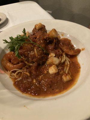 Lobster, squid, shrimp and scallops with homemade linguini