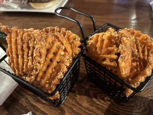 Sweet potato fries, we said no to the powdered sugar topping.