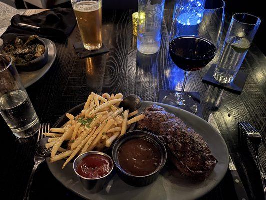 Texas Strip and truffle fries - added peppercorn sauce