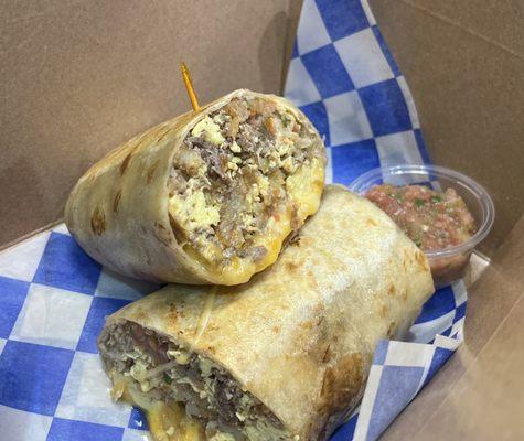 Breakfast burrito with Philly meat