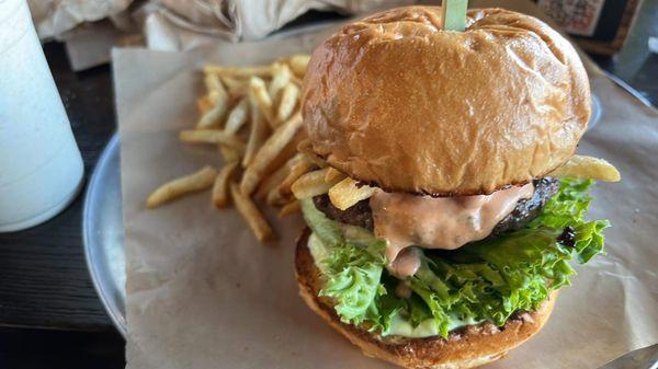 The Knockabout Burger and a side of fries