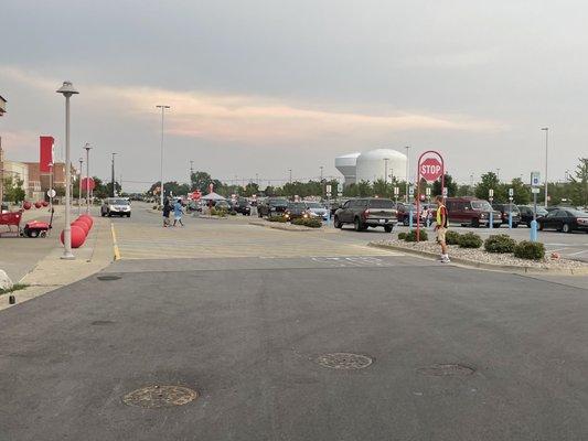 You can see our big red van in the middle right - at 5 o'clock from the stop sign.