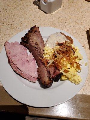 Eggs, ham, brisket.