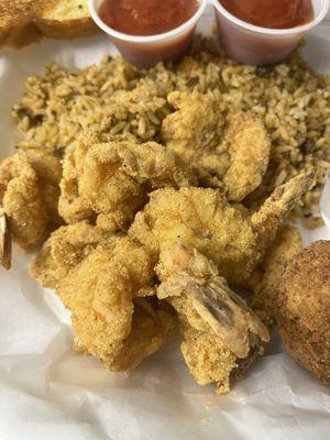 9 Piece Shrimp Combo with Dirty Rice and a Boudin Ball