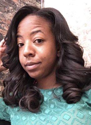 Sew-in with minimal leave out, curled