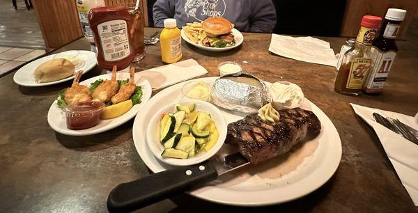 New York steak and prawns