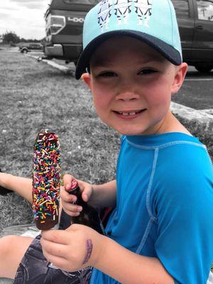 He loves the frozen banana treat! $4