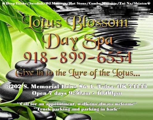 Authentic Chinese Massage in Tulsa Oklahoma. Lotus Blossom Day Spa 918-899-6554