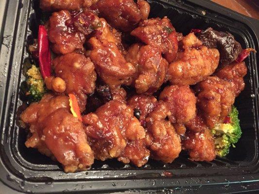 Perfect orange chicken, served with smoked chilies