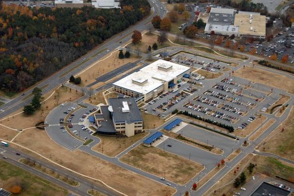 Aerial view of Redstone Federal Credit Union's main office at 220 Wynn Dr Huntsville, AL 35893.