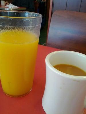 Coffee and OJ at Huddle House.