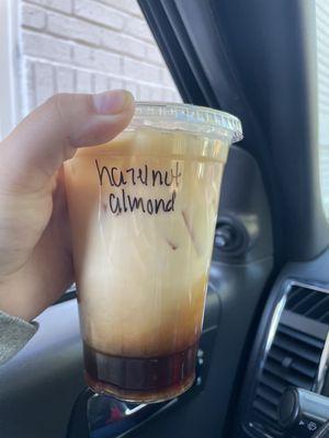 Hazelnut almond milk iced latte