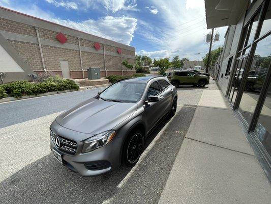 This beautiful Mercedes is going home damage free. Hail damage repairs done and windshield replaced .