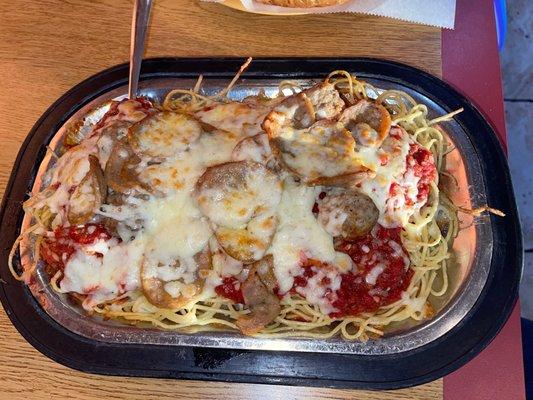 Spaghetti with meatballs and sausage!