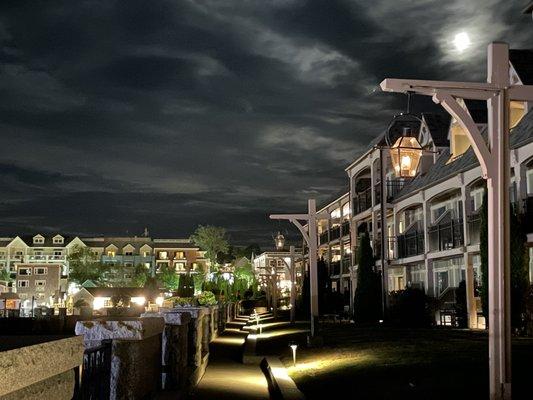 View of hotel (on right) and waterfront path