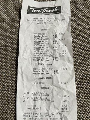 Receipt for overcharging