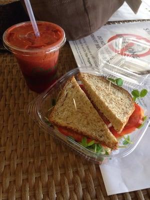 "Cleanser" juice and turkey sandwich. All organic!!