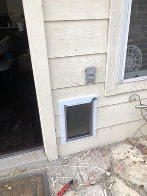 Outside of home doggie door installation