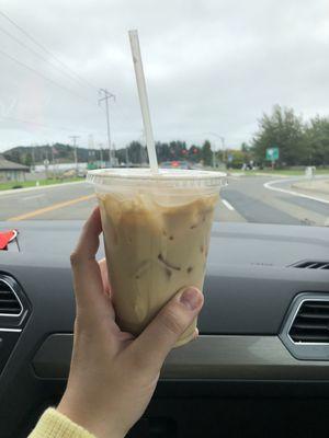 Iced latte with caramel shot