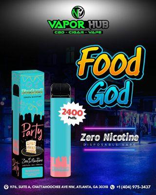 "Elevate your vibes with the Food God Zero Nicotine Disposable Vape, now at Vapor Hub Chattahoochee!