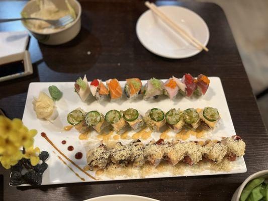 Top to bottom: Rainbow, Jalapeño and Mexican roll