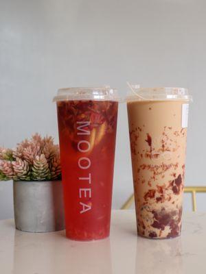 Rose Grapefruit Tea (left) and Red Bean Milk Tea (right) @tiffhuangry