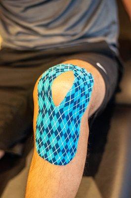 Rock tape application for knee pain.