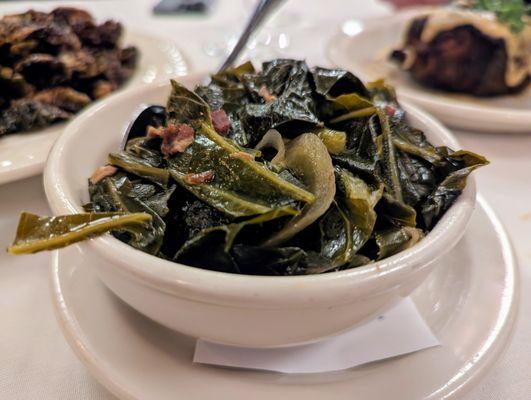 Braised Collard Greens with Bacon. $10. Family-style side.