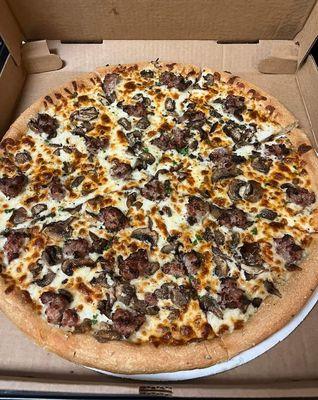 Sausage and mushroom pizza