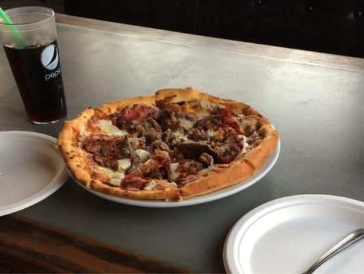 Meat lovers pizza has real steak on it! Enough said. This place is affordable, high quality food & beer, definitely coming back.