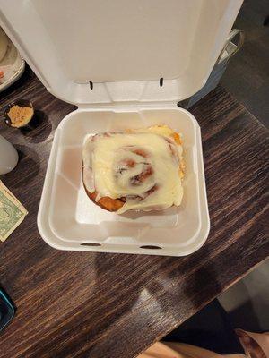 Ordered cinnamon bun to go.