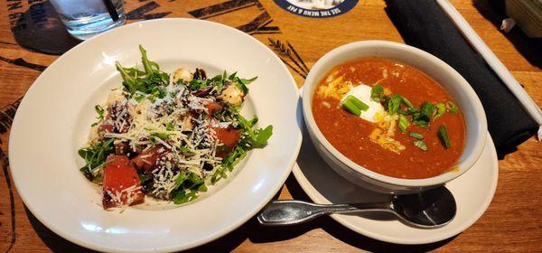 Tomato & mozzarella salad and chili