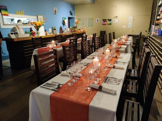 EATcetera is available for private, evening events. Pictures is our Fall Dinner.