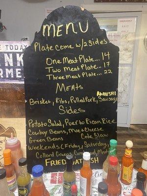 Menu and hot sauce table